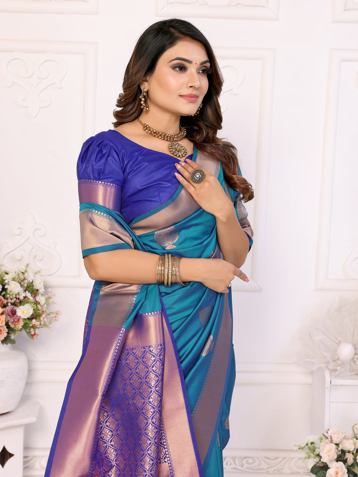 Sky Vardhman Lichi soft Silk sarees woven Butta concept & woven Zari borders both sides
