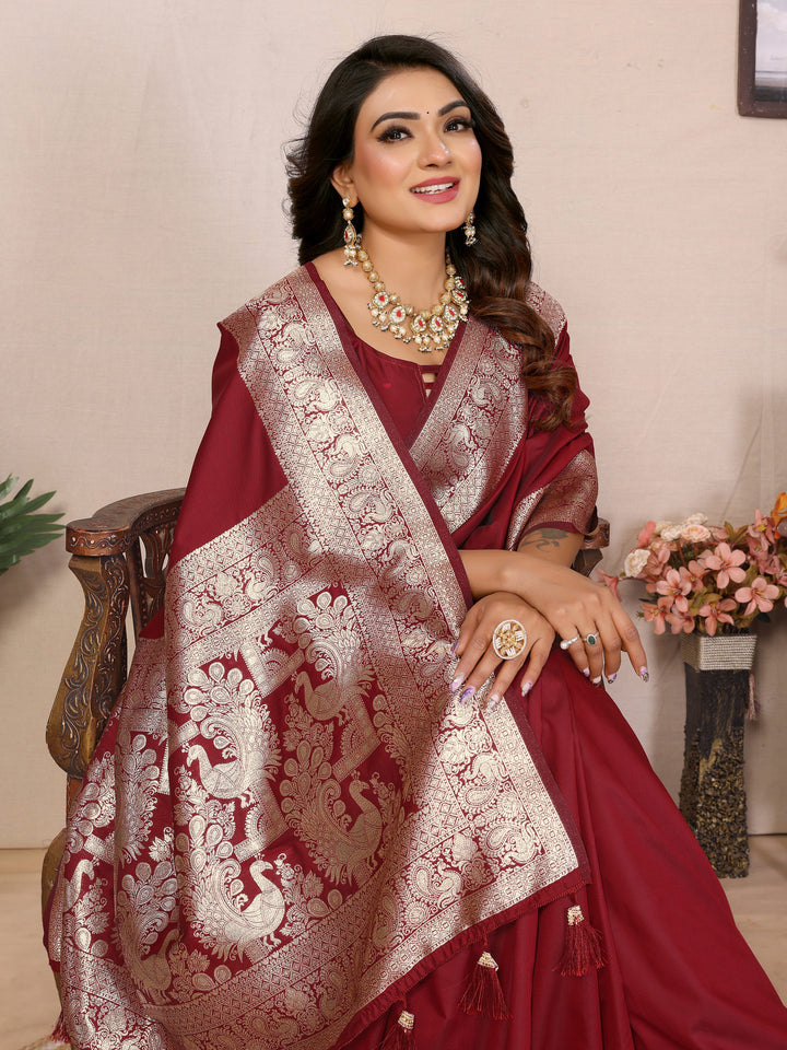 Red Ruby Banarasi silk sarees saree with beautiful Gala weaving exclusive work soft comfy