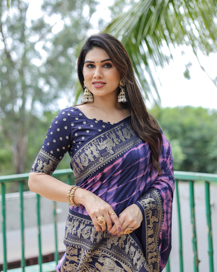 Purple Rangavelly Sibori Print Paithani Silk Sarees With Gold Zari Paithani Border & Contrast Rich Pallu