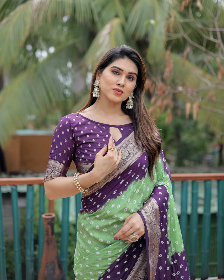 Green Devika Dola Soft Silk Bandhej Sarees Jari Paithani Weaving Border & Weaving Paithani Style Rich Pallu