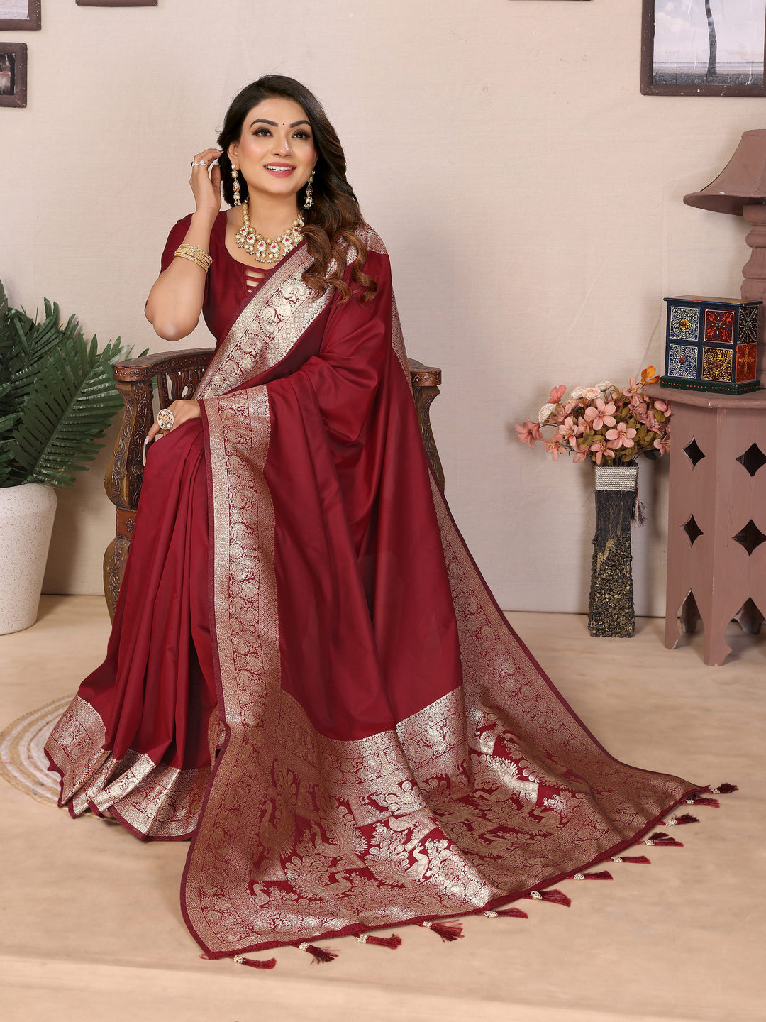 Red Ruby Banarasi silk sarees saree with beautiful Gala weaving exclusive work soft comfy