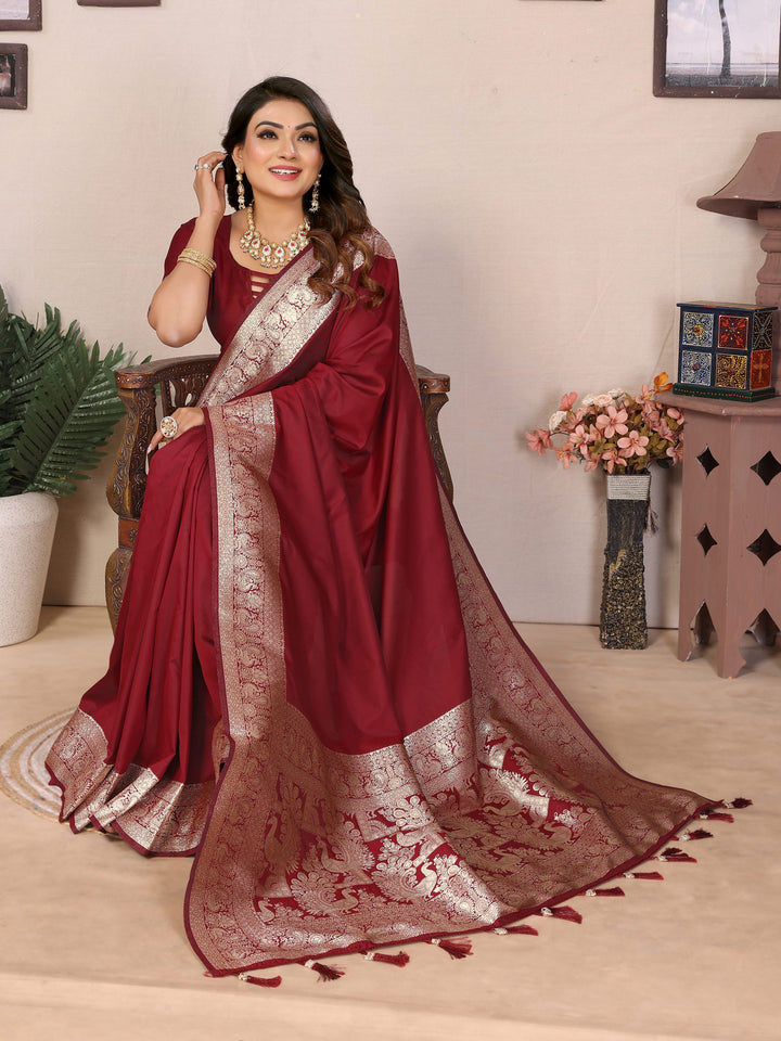 Red Ruby Banarasi silk sarees saree with beautiful Gala weaving exclusive work soft comfy