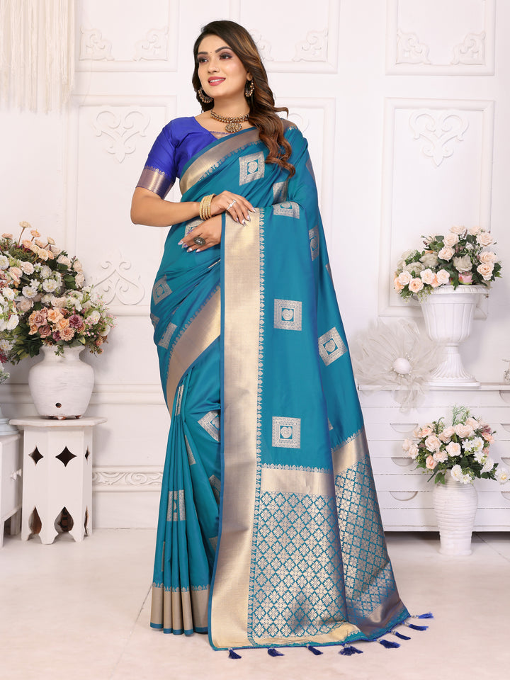 Sky Sameera Lichi soft Silk sarees & woven Butta concept With woven Zari borders both sides