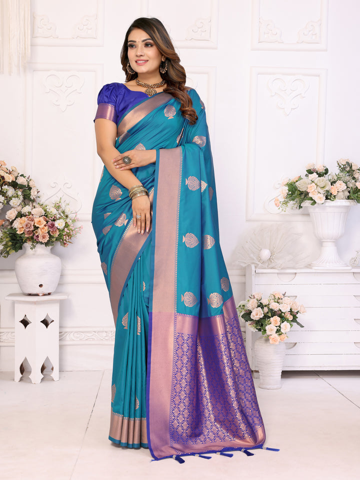 Sky Vardhman Lichi soft Silk sarees woven Butta concept & woven Zari borders both sides