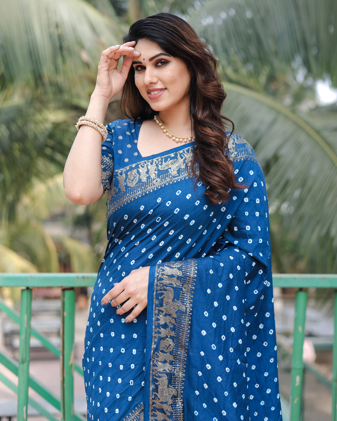 Navy Blue Mausami Pure Bandhej Silk Saree With Zari Weaving Border & Rich Pallu With Beautiful Design And Broad Border