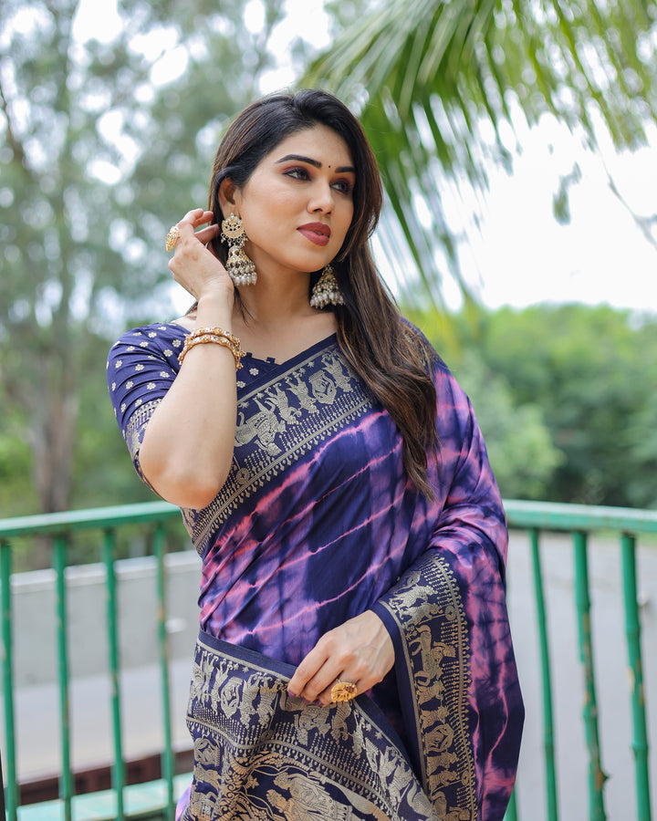 Purple Rangavelly Sibori Print Paithani Silk Sarees With Gold Zari Paithani Border & Contrast Rich Pallu