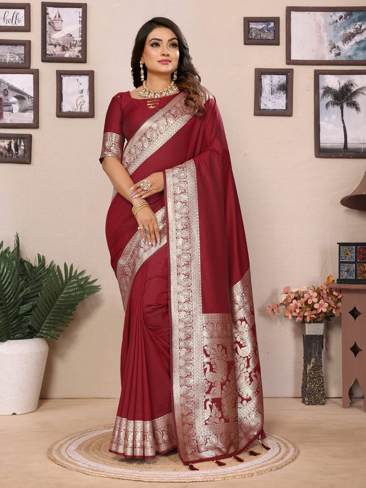 Red Ruby Banarasi silk sarees saree with beautiful Gala weaving exclusive work soft comfy