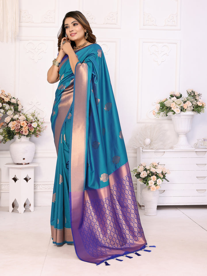 Sky Vardhman Lichi soft Silk sarees woven Butta concept & woven Zari borders both sides