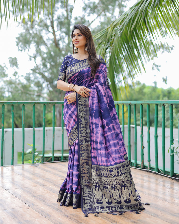 Purple Rangavelly Sibori Print Paithani Silk Sarees With Gold Zari Paithani Border & Contrast Rich Pallu