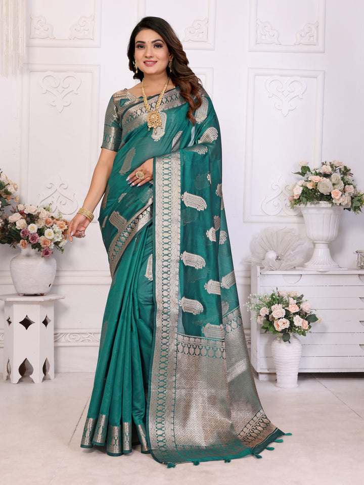 Green Vanshika Soft Organza Silk Banarasi Saree With Unique Butta With Unique Colours