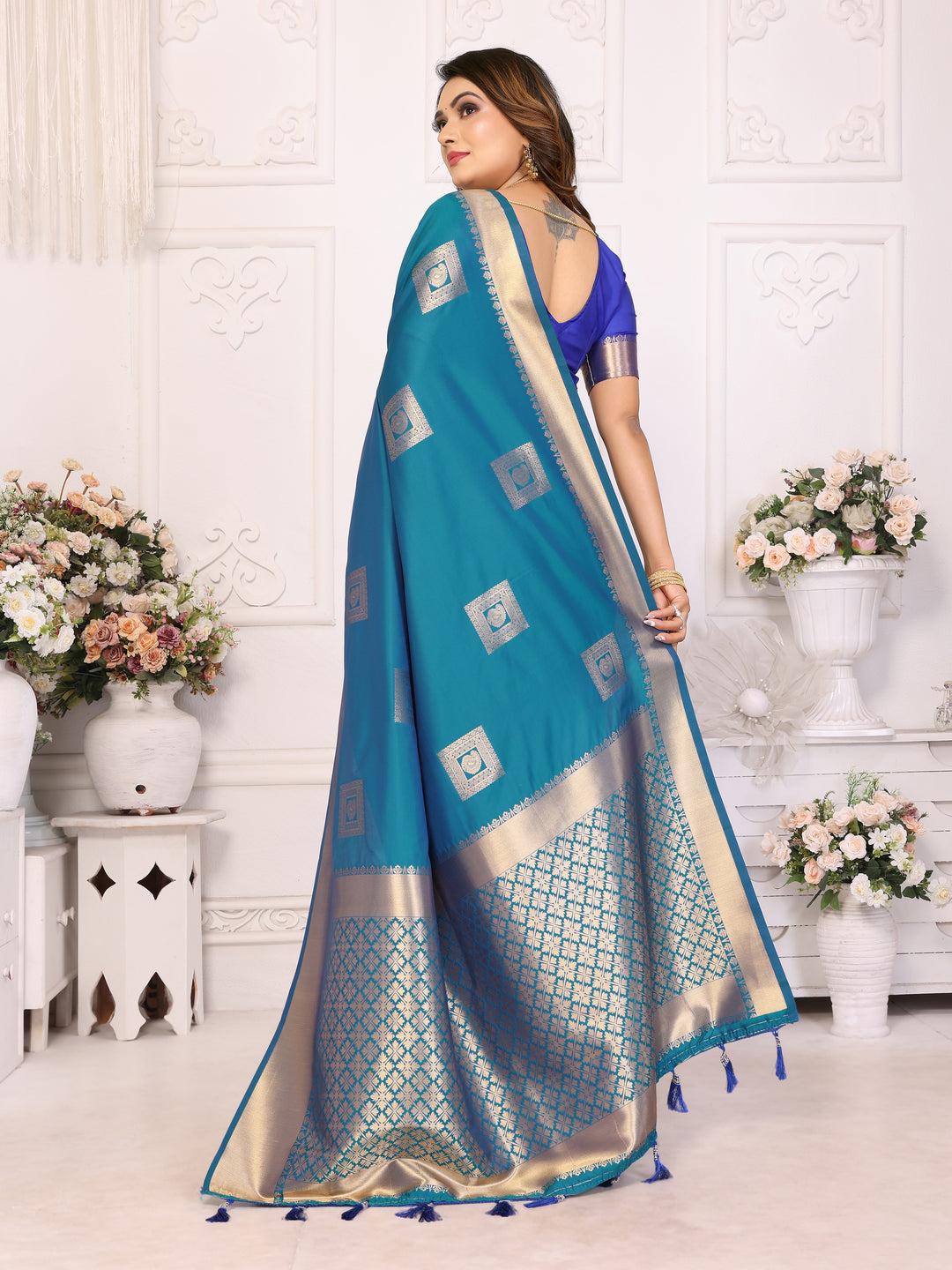 Sky Sameera Lichi soft Silk sarees & woven Butta concept With woven Zari borders both sides