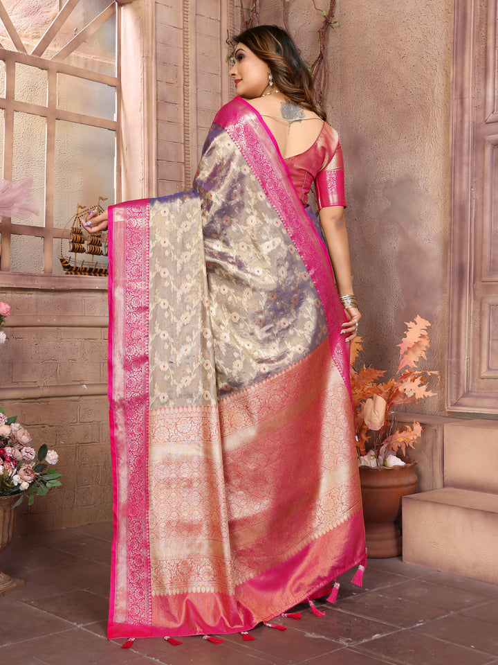 Blue Vanita Tissue Silk Saree Zari Designs and Contrast Zari Borders & Rich Pallu