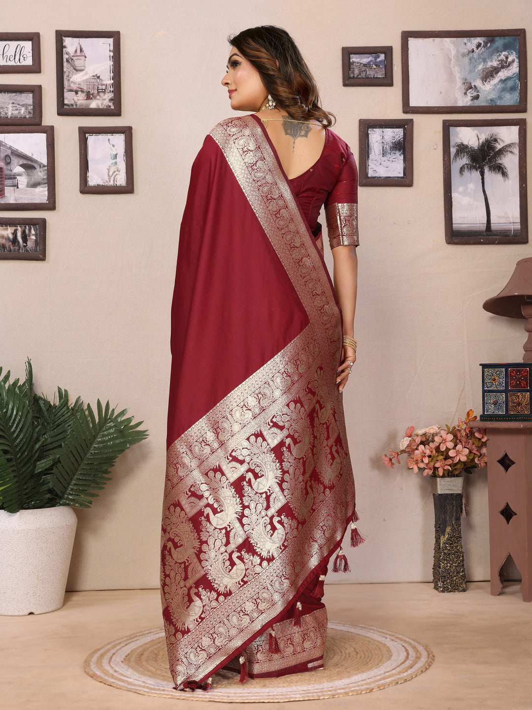 Red Ruby Banarasi silk sarees saree with beautiful Gala weaving exclusive work soft comfy