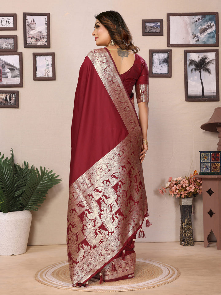 Red Ruby Banarasi silk sarees saree with beautiful Gala weaving exclusive work soft comfy