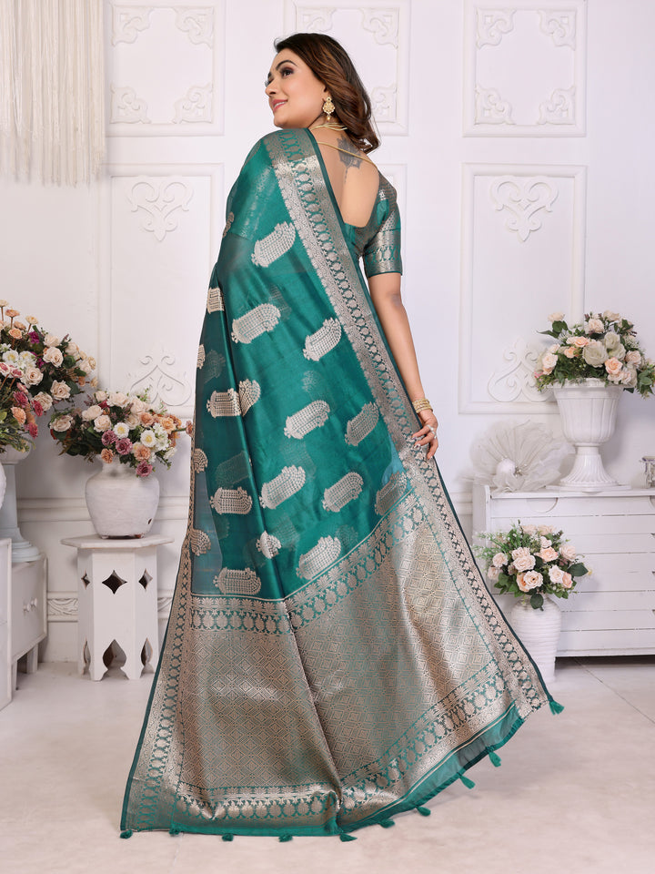 Green Vanshika Soft Organza Silk Banarasi Saree With Unique Butta With Unique Colours