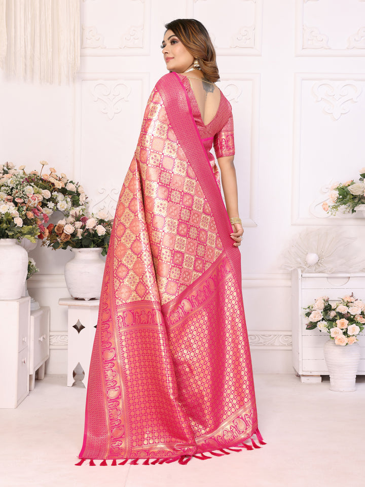 Pink-Cream Chaturi-2 Banarasi Chaturi silk saree Jari weaving Border and Weaving rich pallu