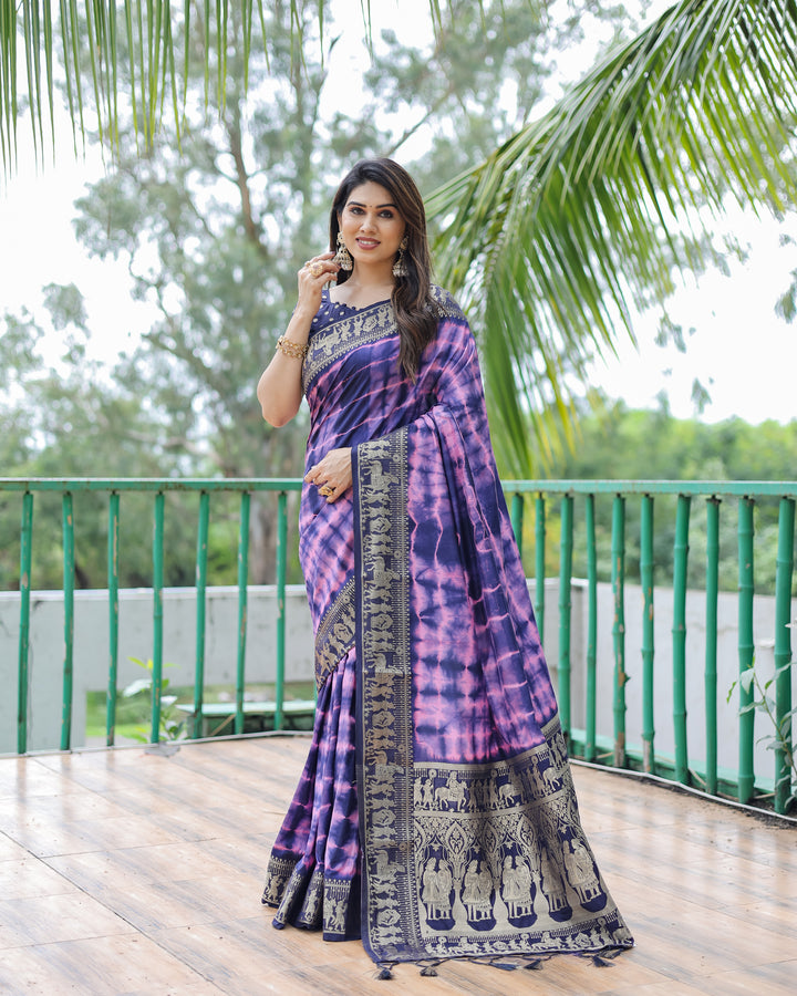 Purple Rangavelly Sibori Print Paithani Silk Sarees With Gold Zari Paithani Border & Contrast Rich Pallu