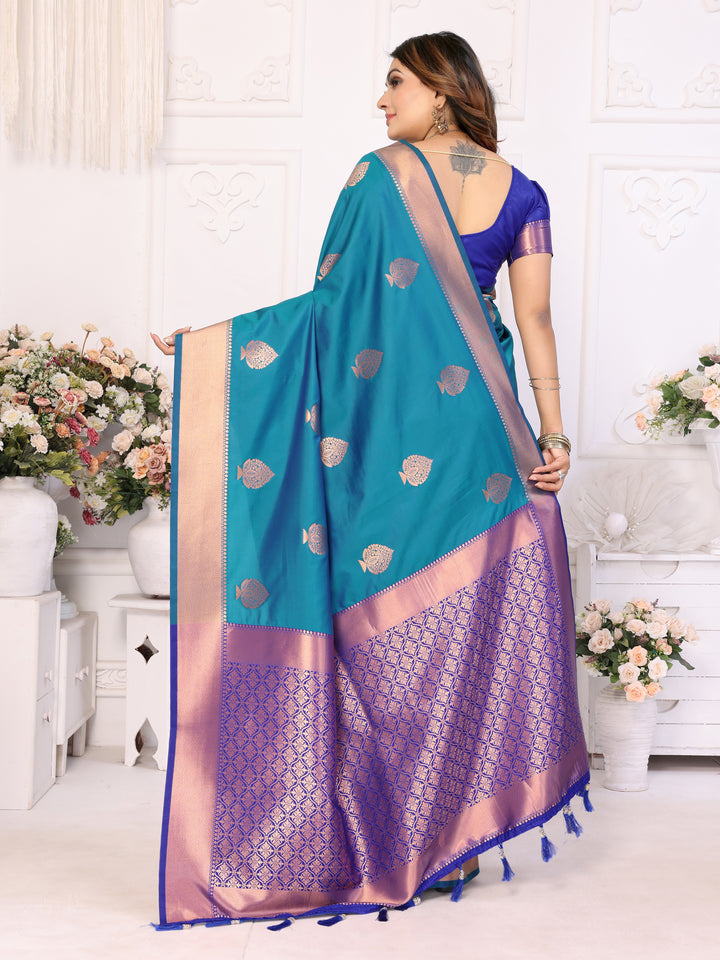 Sky Vardhman Lichi soft Silk sarees woven Butta concept & woven Zari borders both sides