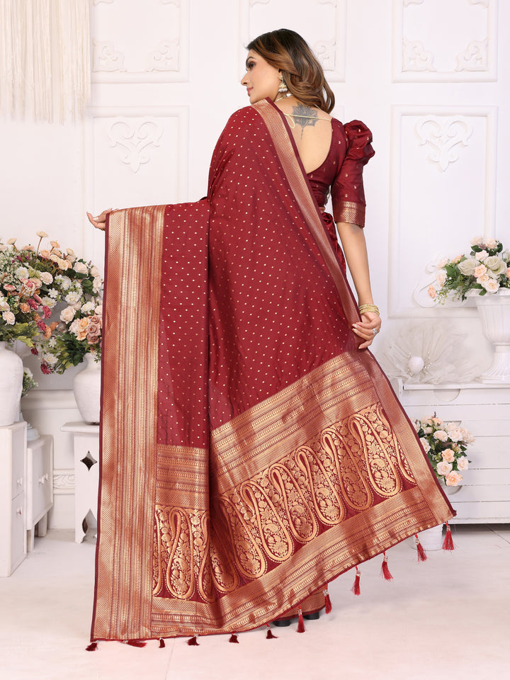 Maroon Sudarshana Soft Silk Saree With Weaving Butties & weaving Zari Border And Rich Pallu