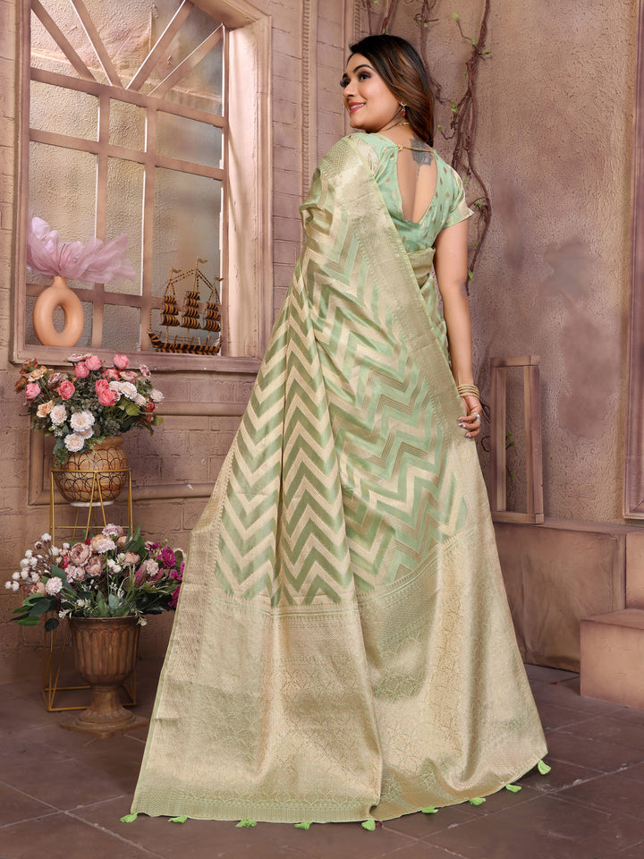 Green Dwija Soft Organza Silk Banarasi Saree With Unique Butta With Unique Colours