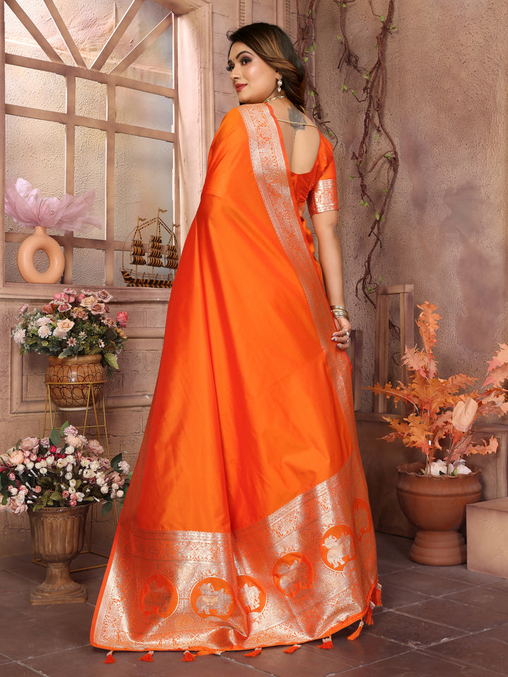 Orange Rani Banarasi silk sarees saree with beautiful Gala weaving exclusive work soft comfy