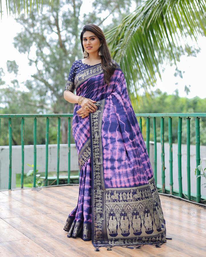Purple Rangavelly Sibori Print Paithani Silk Sarees With Gold Zari Paithani Border & Contrast Rich Pallu