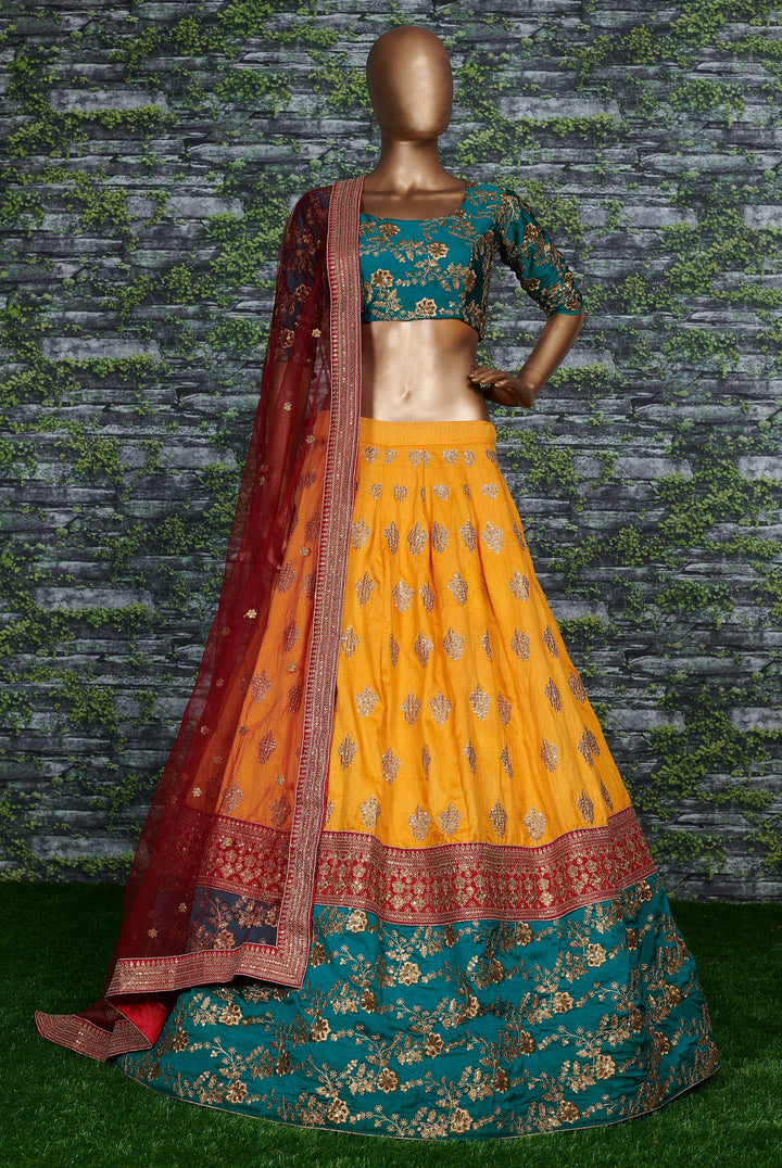 Yellow-Green Color Banarasi Silk Embroidered Sequins Lehenga Choli