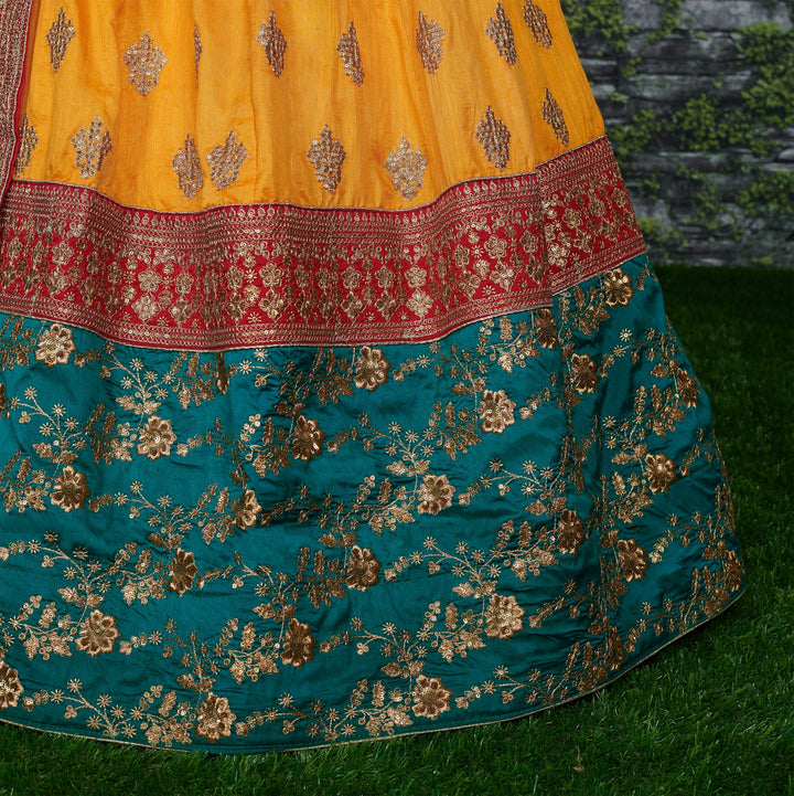 Yellow-Green Color Banarasi Silk Embroidered Sequins Lehenga Choli