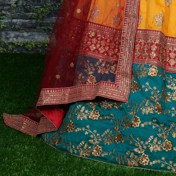 Yellow-Green Color Banarasi Silk Embroidered Sequins Lehenga Choli