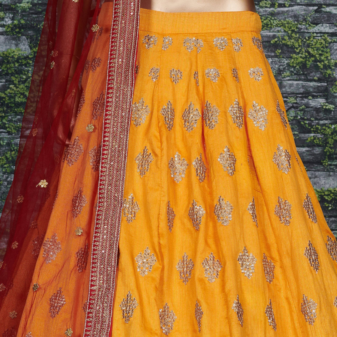 Yellow-Green Color Banarasi Silk Embroidered Sequins Lehenga Choli