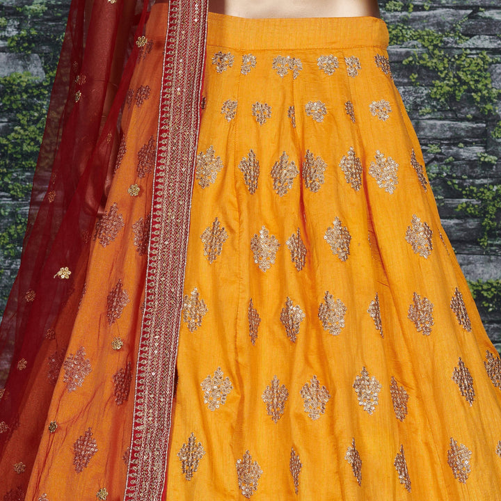 Yellow-Green Color Banarasi Silk Embroidered Sequins Lehenga Choli