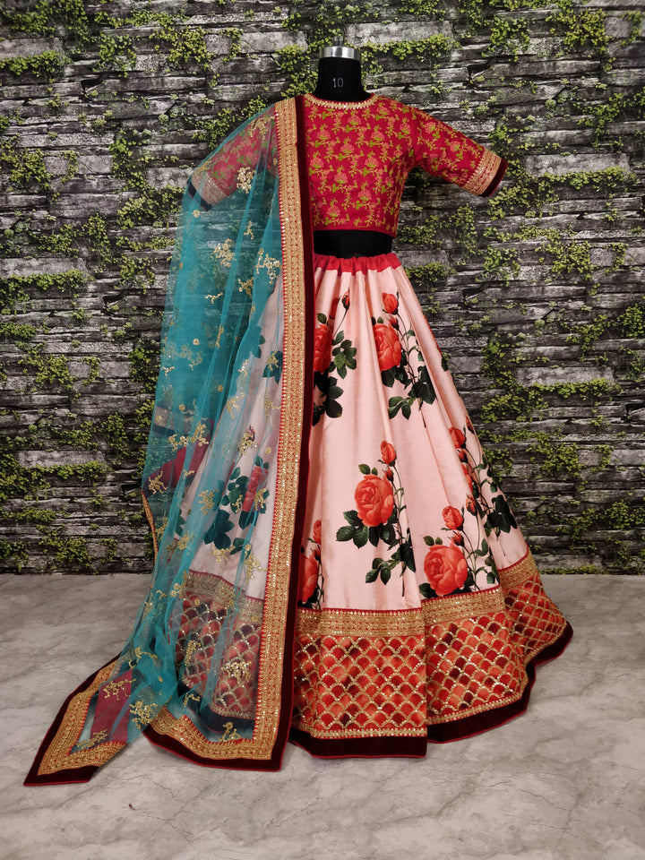 Pink Color Art Silk Embroidered And Sequins Lehenga Choli