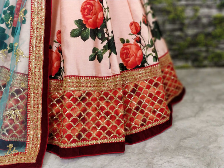 Pink Color Art Silk Embroidered And Sequins Lehenga Choli
