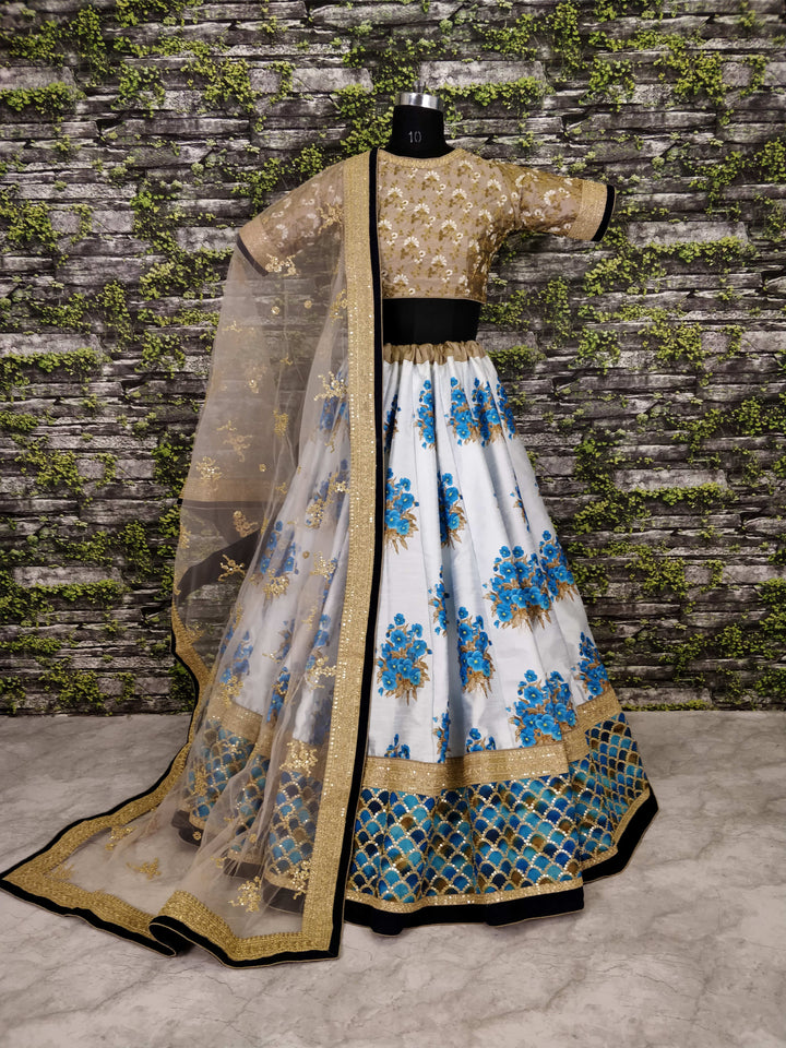 White-Blue Color Art Silk Embroidered And Sequins Lehenga Choli