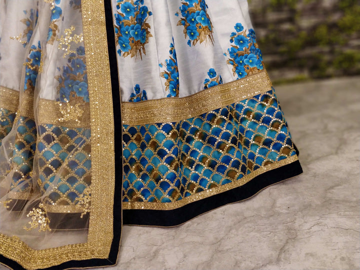 White-Blue Color Art Silk Embroidered And Sequins Lehenga Choli
