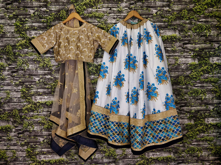 White-Blue Color Art Silk Embroidered And Sequins Lehenga Choli