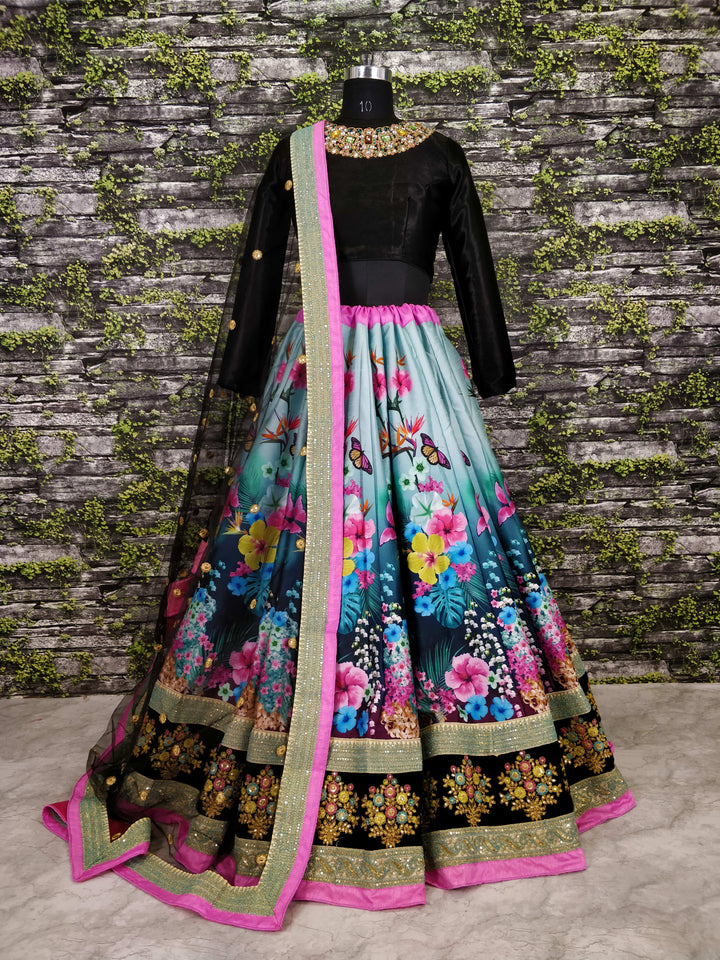 Multi Color Art Silk Embroidered And Sequins Lehenga Choli