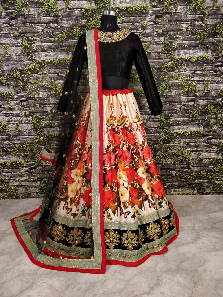 Cream Color Art Silk Embroidered and Sequins Lehenga Choli