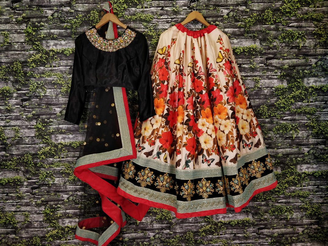 Cream Color Art Silk Embroidered and Sequins Lehenga Choli