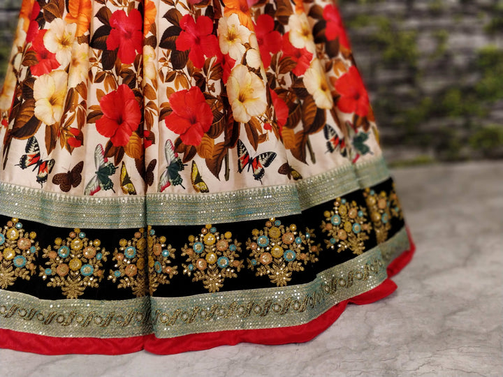 Cream Color Art Silk Embroidered and Sequins Lehenga Choli