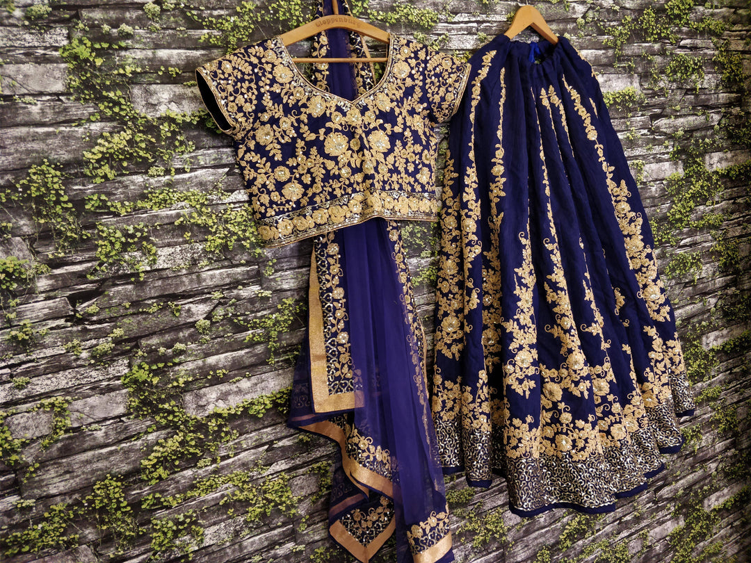 Navy Blue Color Raw Silk With Dori And Sequins Work Lehenga Choli