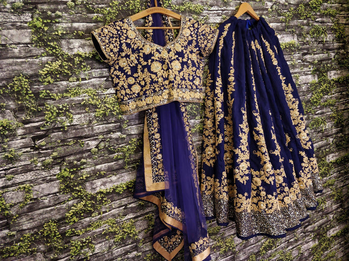 Navy Blue Color Raw Silk With Dori And Sequins Work Lehenga Choli