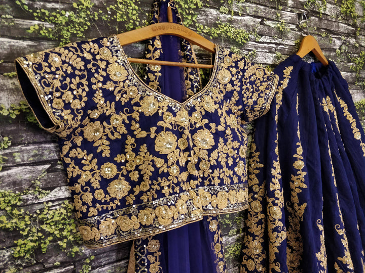 Navy Blue Color Raw Silk With Dori And Sequins Work Lehenga Choli