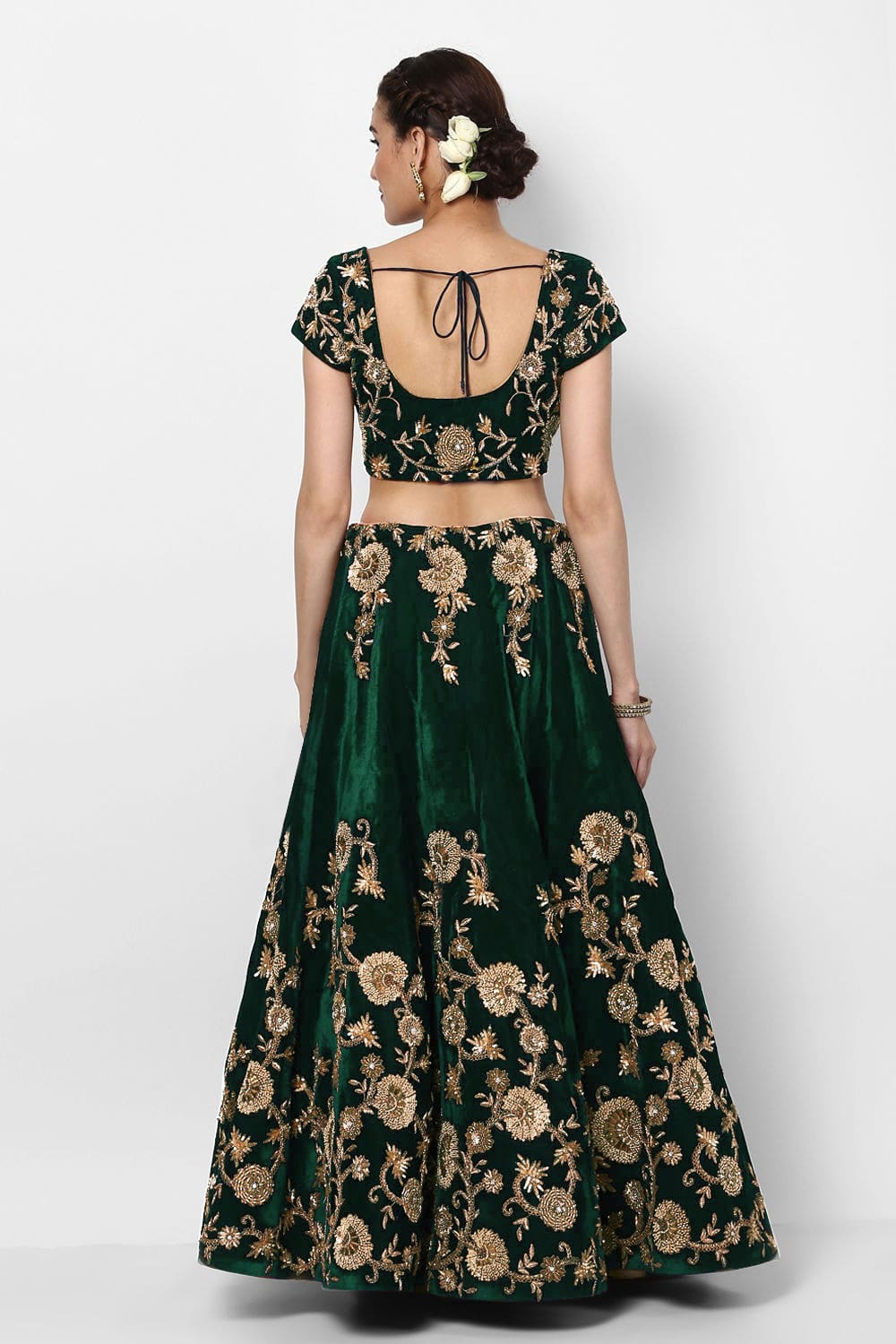 Green Color Silk Velvet With Dori, Badla & Sequins Embroidered Work Lehenga Choli
