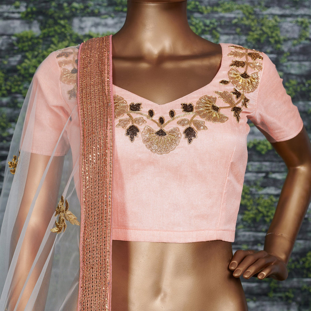 Rama Color Raw Silk With Resham Thread Embroidery Work Lehenga Choli