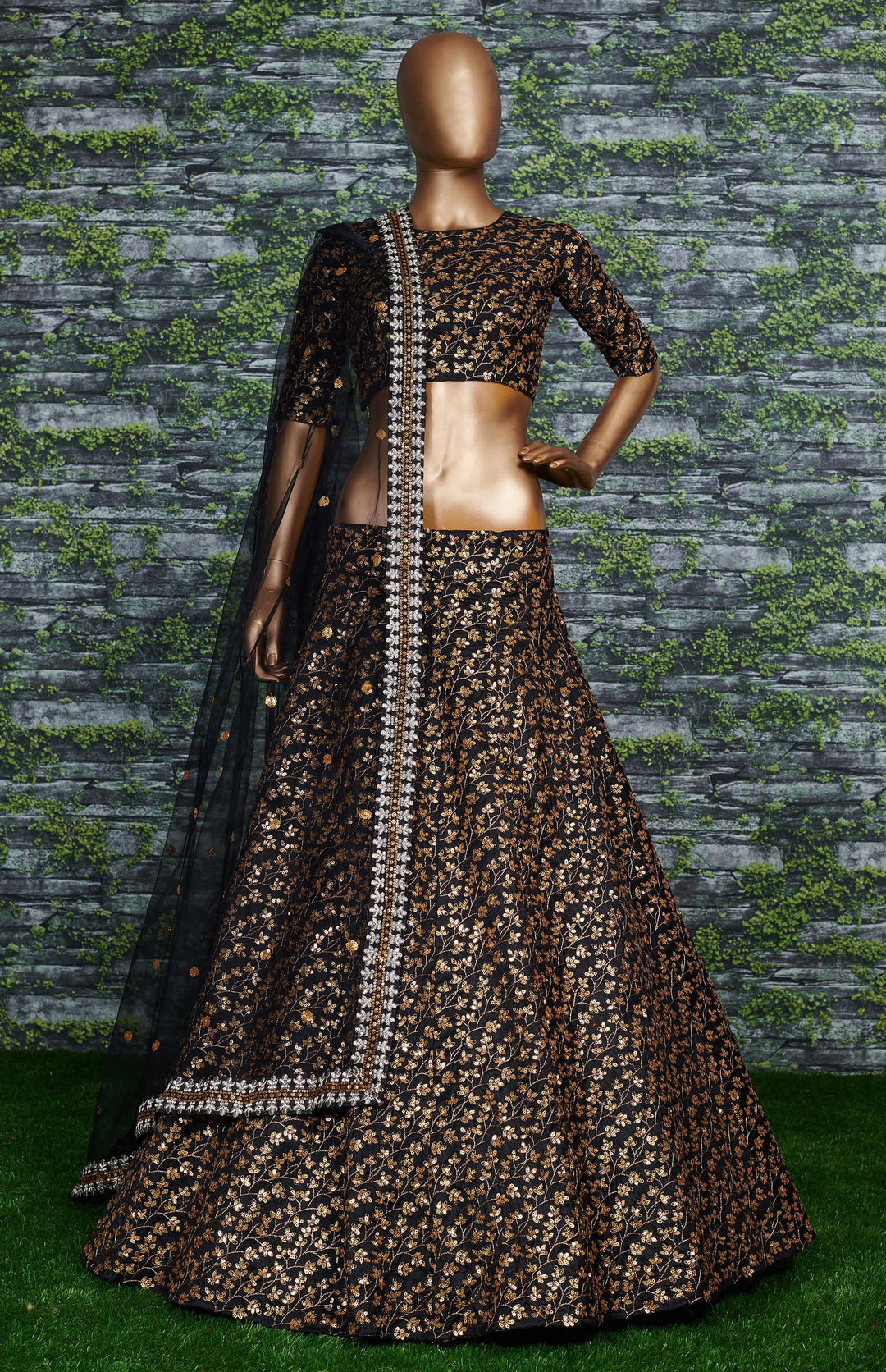 Black Color Raw Silk With Sequins and Zari Embroidered Work Lehenga Choli