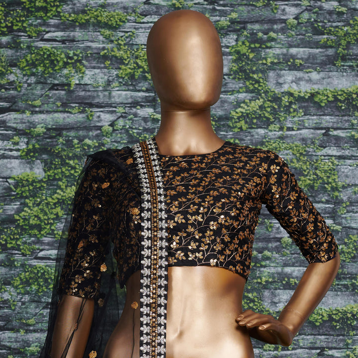 Black Color Raw Silk With Sequins and Zari Embroidered Work Lehenga Choli