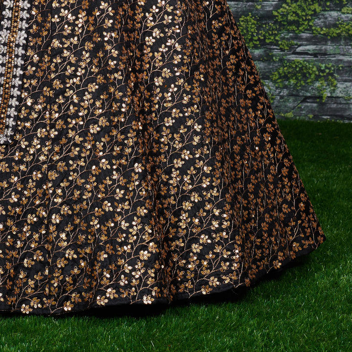 Black Color Raw Silk With Sequins and Zari Embroidered Work Lehenga Choli