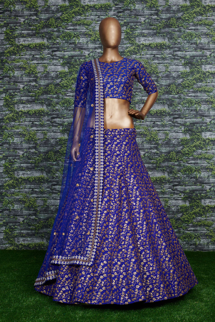 Blue Color Raw Silk With Sequins and Zari Embroidered Work Lehenga Choli