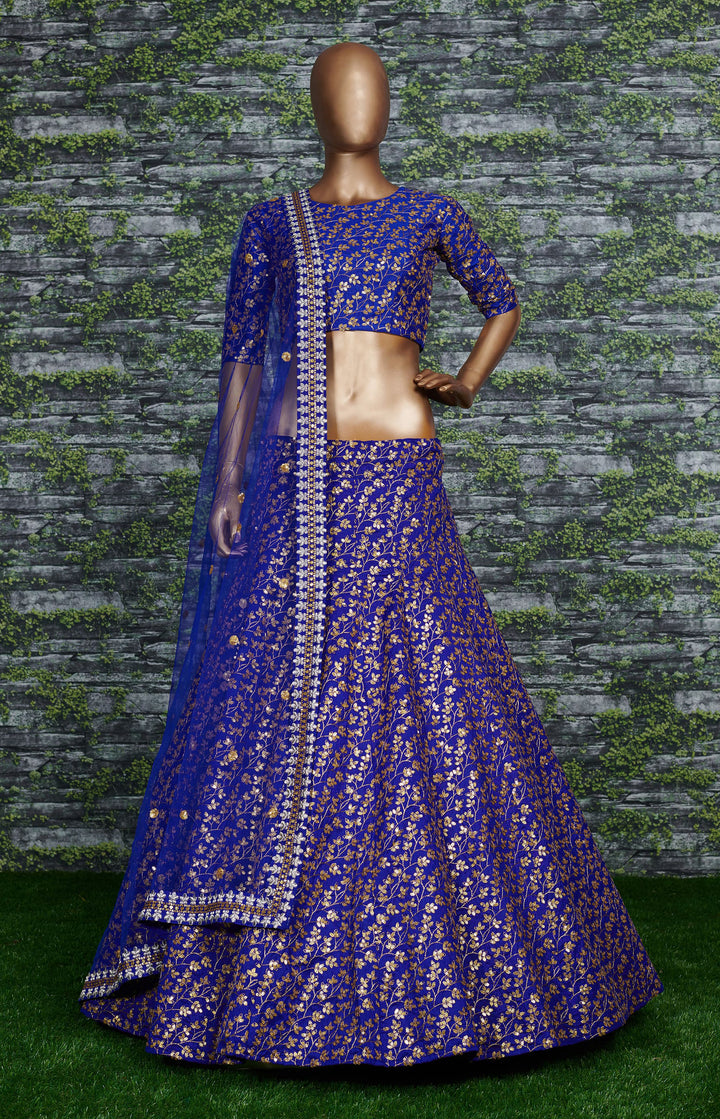 Blue Color Raw Silk With Sequins and Zari Embroidered Work Lehenga Choli